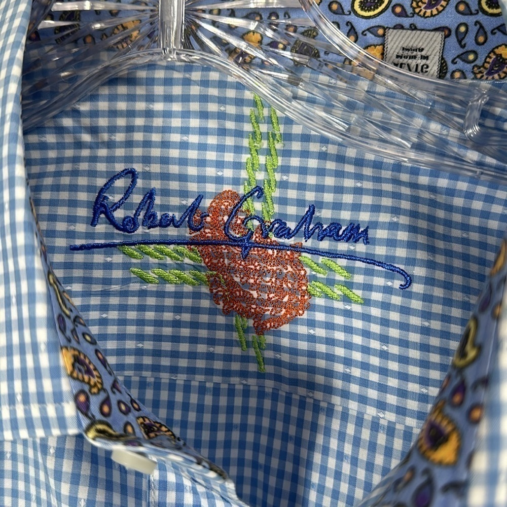 Robert Graham blue and white button-down dress shirt size XL - Picture 5 of 13